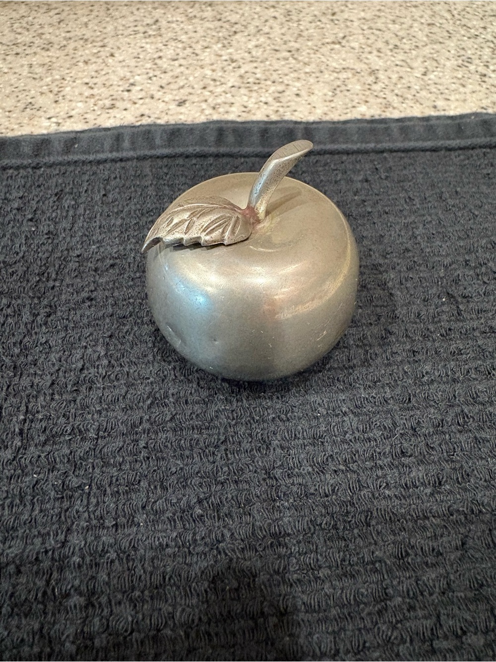 vintage pewter Apple produced by Queen Art Pewter in Brooklyn, New York.